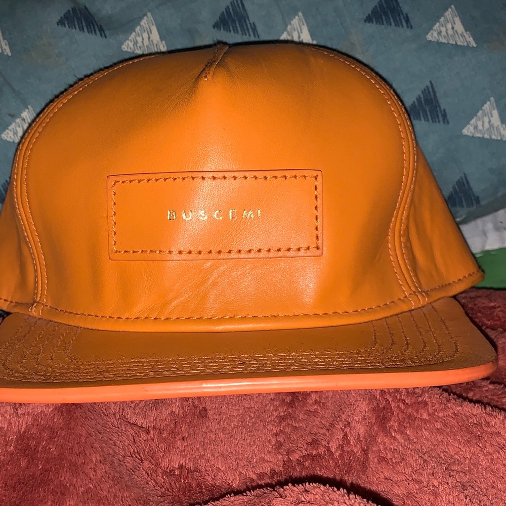 Buscemi Orange Leather Snapback
